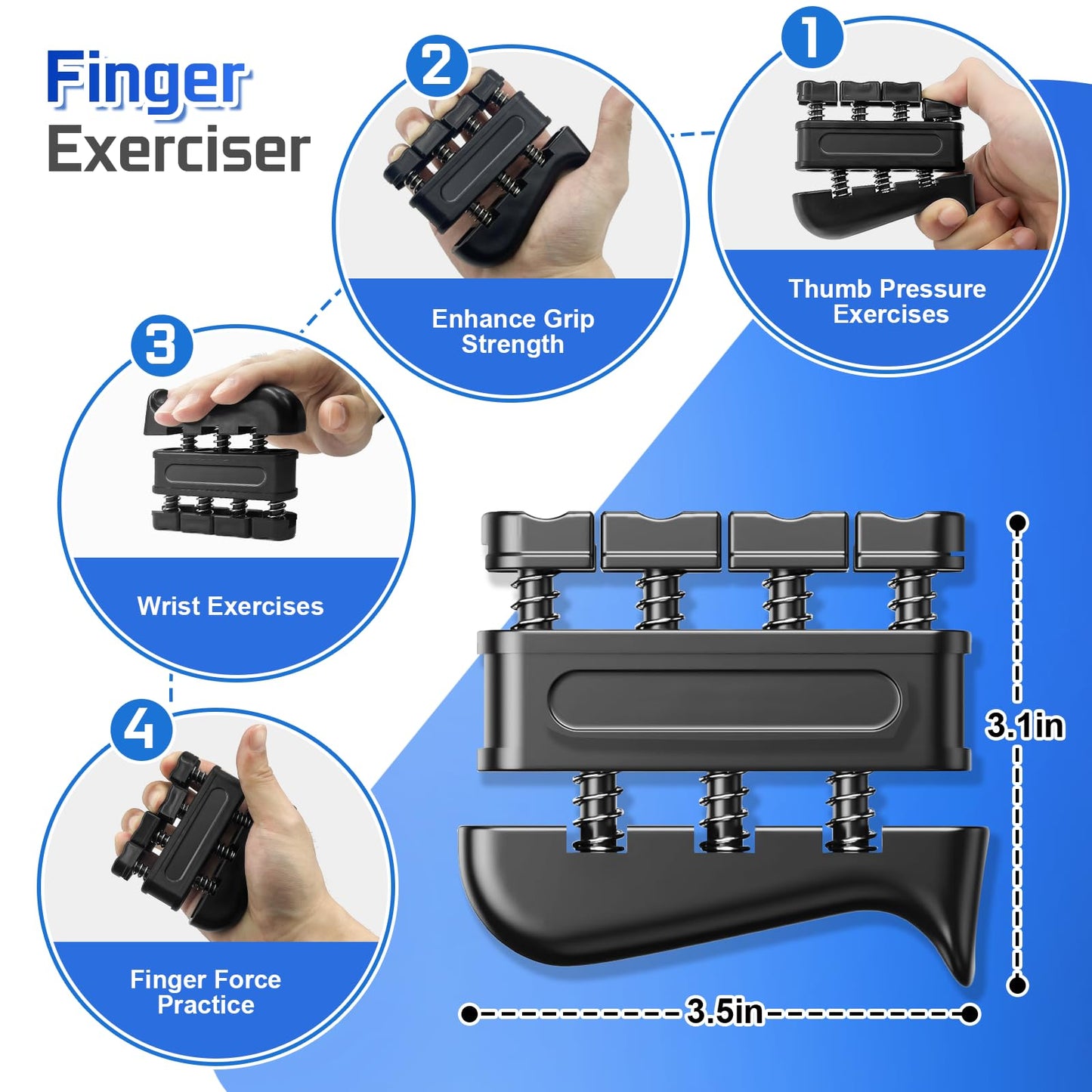 HICHOR Hand Grip Strength Trainer Kit - Hand Gripper Training Set with Adjustable Resistance 2 Finger Stretchers Extenders Finger Exerciser Forearm Workout Ring Exercise Equipment Accessories Gray