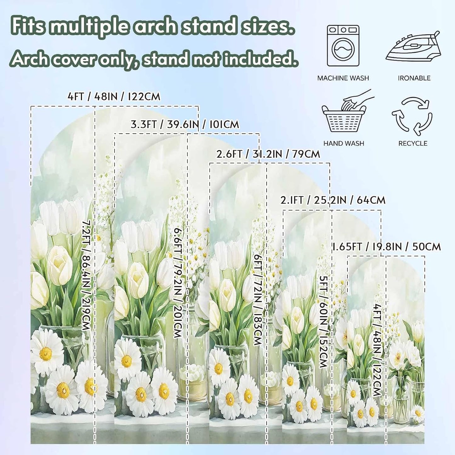 Jnbasdffb 7.2 FT,Summer Green Spring Floral Wedding Arch Cover,Stretchy Spandex Arch Backdrop Stand Covers Flowers