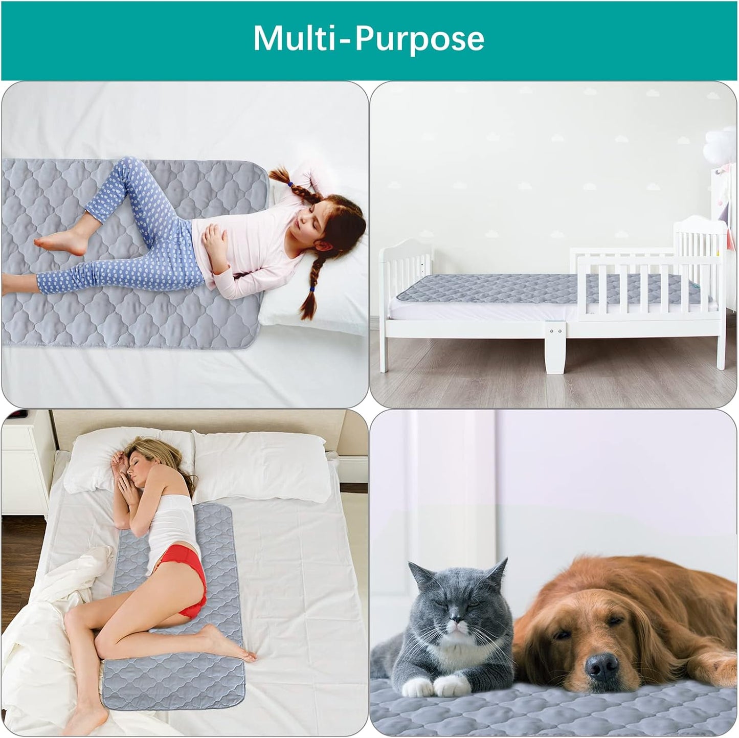 Skiennix Waterproof Crib Mattress Protector Pad - Non-Slip & Absorbent | 2 Pack, 28" x 52", Quilted Grey