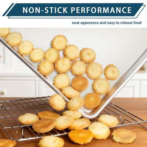 Bastwe 6 Pack Half Size Baking Sheet Pan Set, Aluminum Commercial Quality Cookie Sheet for Baking or Roasting, Large Thick Baking Tray Prevents Warping, 13" × 18" Cookie Tray Pan