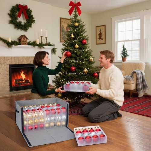 BALEINE Christmas Ornament Storage Box - Premium Container for 128 Holiday Ornaments | Green, Durable Design