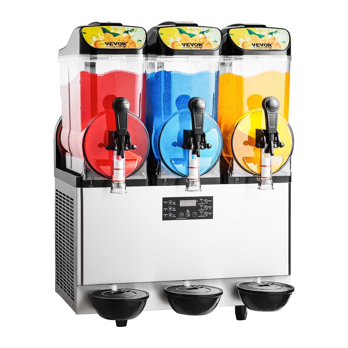 VEVOR Commercial Slushy Machine, 15Lx3 Triple Tank Margarita Machine, 180 Cups Stainless Steel Margarita Smoothie Frozen Drink Machine, Slushie Machine for Party Restaurants Cafe Bars