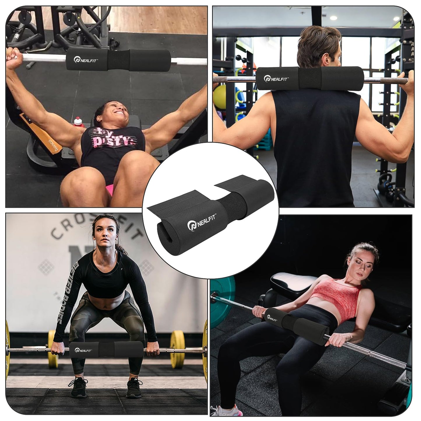 NEALFIT Barbell Squat Pad with Thick Nylon Padding, Hip Thrust Pad for Squats, Lunges, Neck Shoulder Squat Pad for Olympic or Standard Bars (Black)