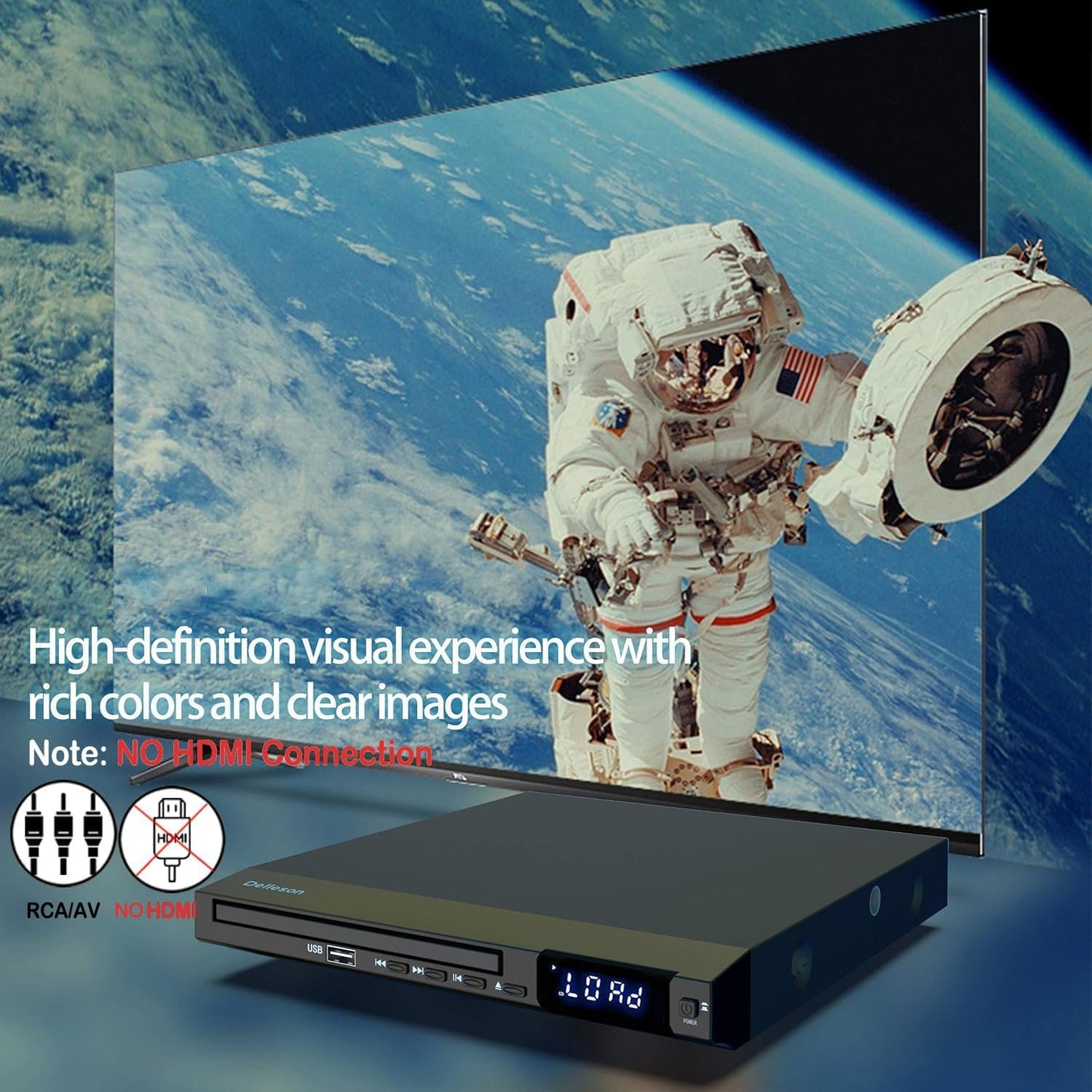 Delleson Region Free DVD Player for TV with AV Port, Compact CD/DVD Players for Home, DVD Player with Remote Control