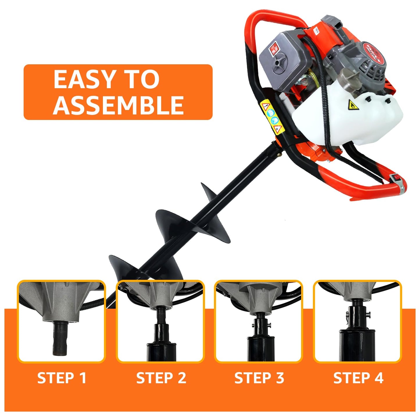 XJADQW 72CC 2-Stroke Gas Powered Post Hole Digger with 4" & 8" & 12" Auger Bits + 24“ & 24" Extension Rod, Heavy Duty Earth Auger for Farm, Garden, Landscaping, Construction