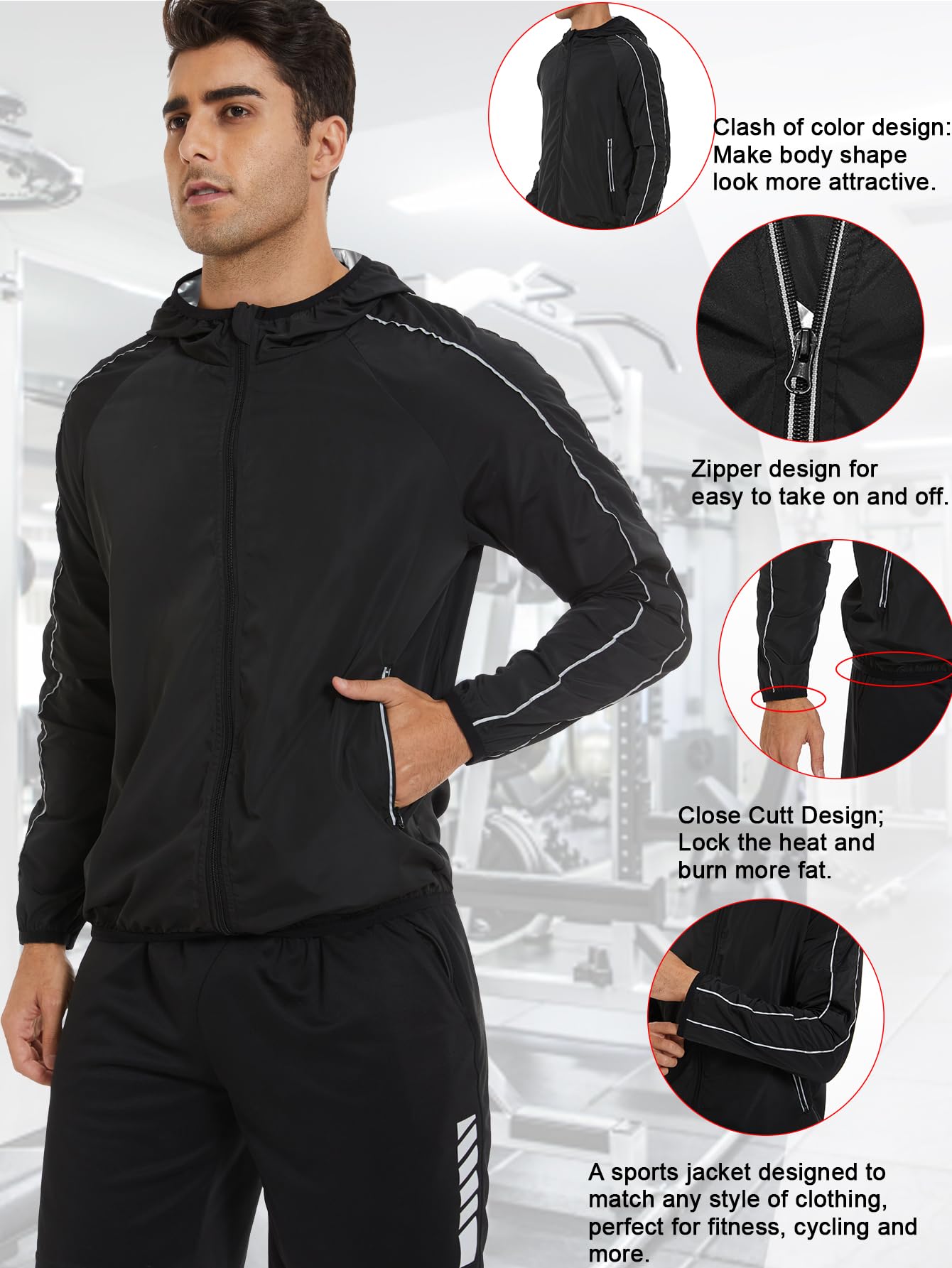 SEXYWG Sauna Suits for Men Workout Sauna Jackets Zipper Sweat Jackets Gym Heat Trapping Hoodie Top Shaper Long Sleeve Workout Suits