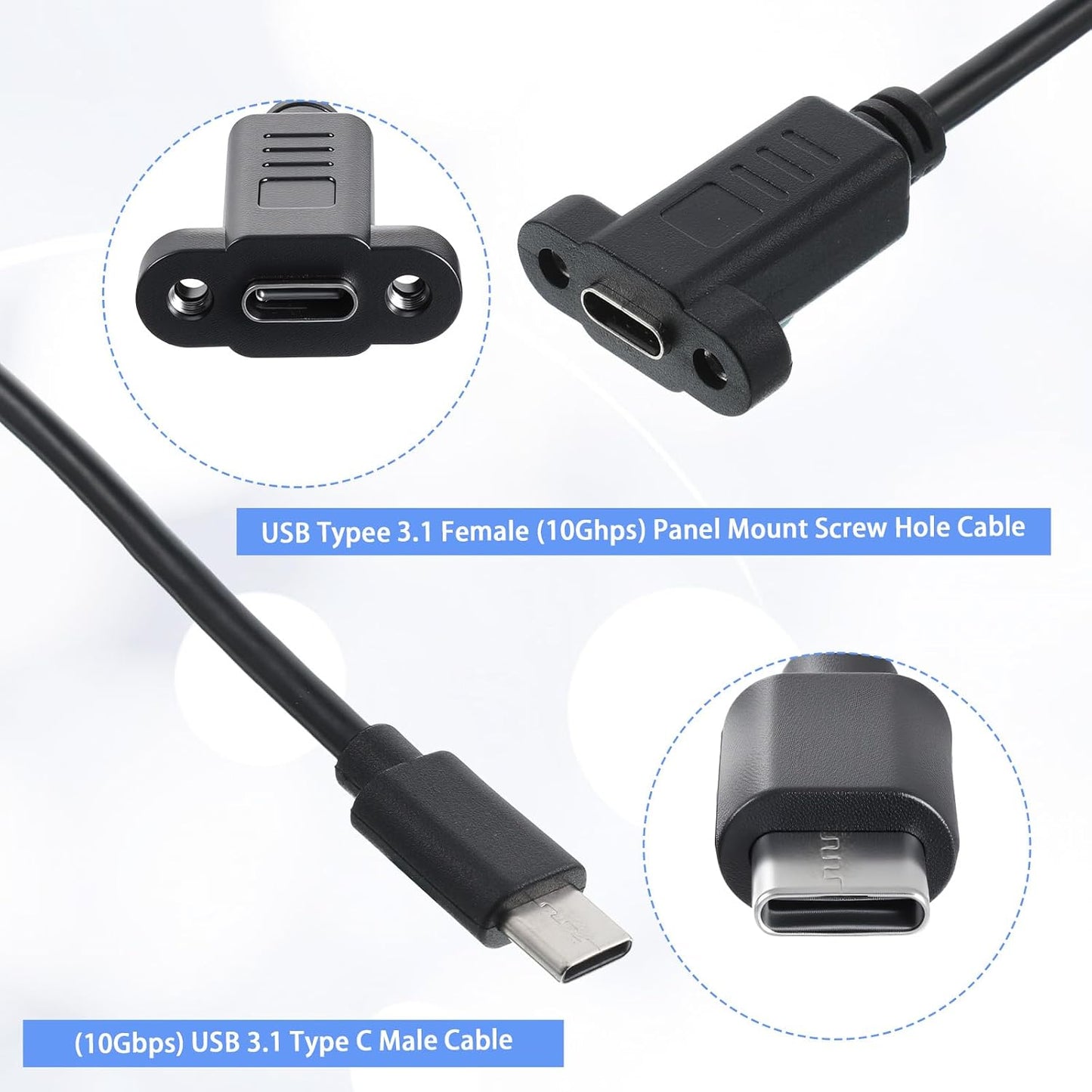 FdcLixuvol 3.1Panel 10gbps (30cm/1ft) USB Type C Male to Female Cable, USB Type C Mount Adapter Cable Panel Mount