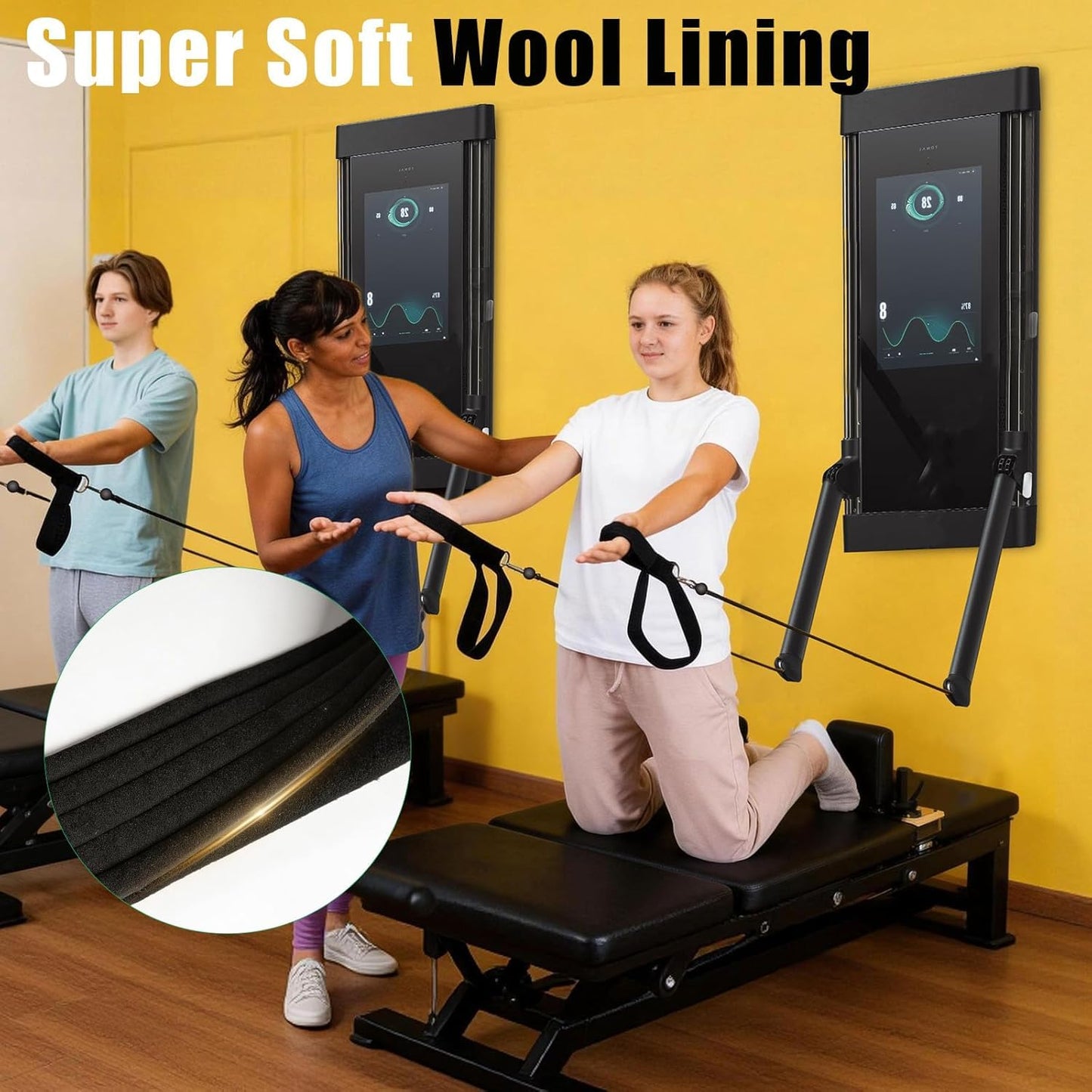 Pilates Loops Compatible with Tonal Machine, Double Loop Soft Lined Pilates Straps with T Lock Adapter, W/Snap Hooks, D-Ring Straps for Home Gym, Yoga, and Strength Training