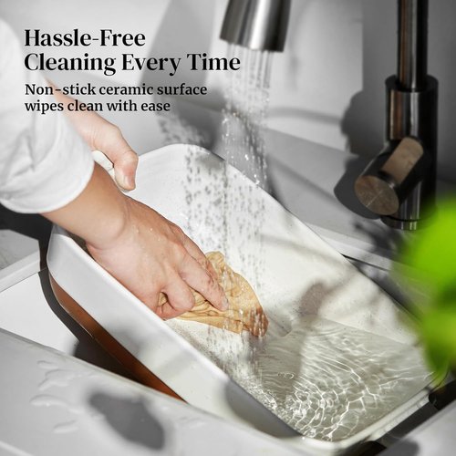 DOWAN Ceramic Casserole Dish - 9x13 Deep Lasagna Pan, 4.3 Quart Oven Safe Baking Dish in Alabaster White