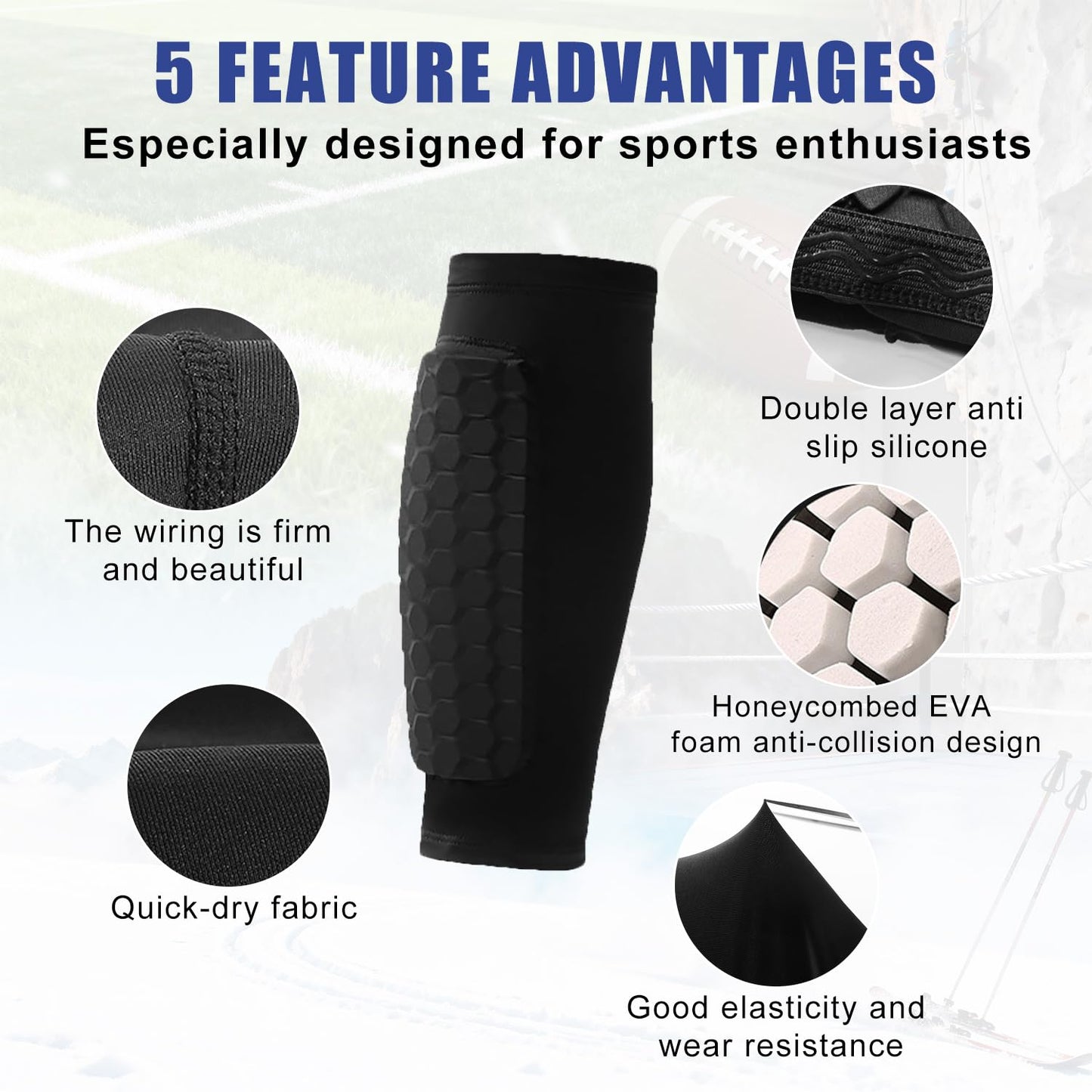 2 Pairs Soccer Shin Guards for Kids Youth Adult,Shin Guards Soccer Calf Compression Sleeve with Honeycomb Pads,Lightweight Shin Protector Support for Baseball MTB Football–Boys Girls Protective Gear