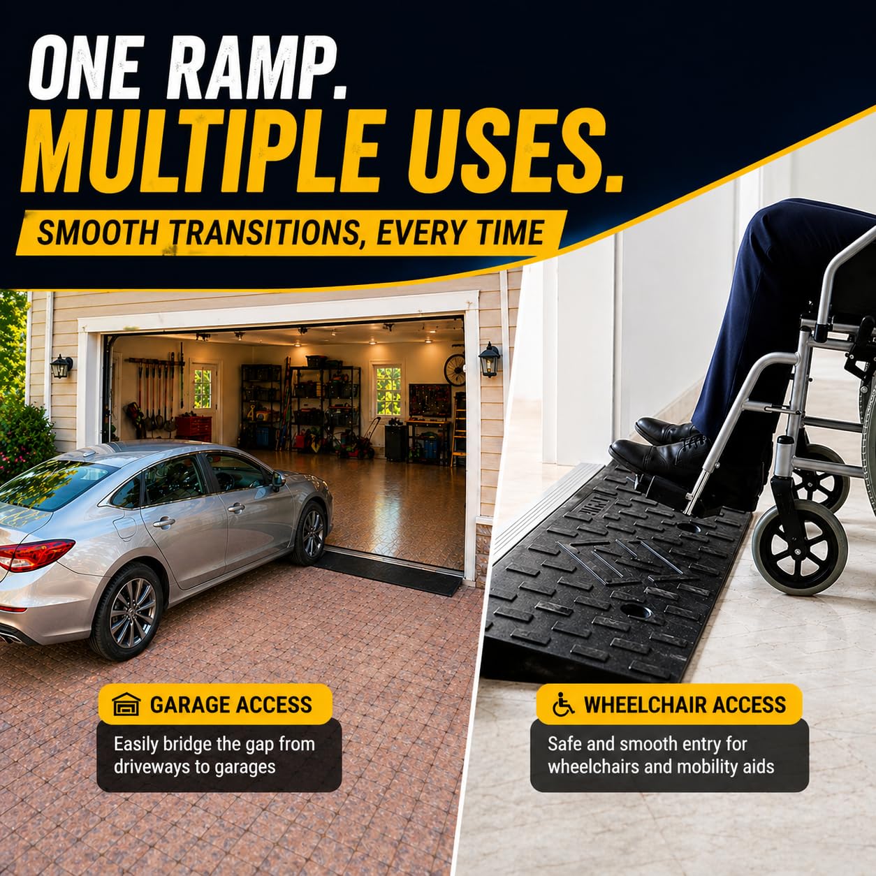 2 Pack 4'' Rise Rubber Curb Ramp,Heavy Duty, 11000lbs Capacity,Threshold Ramps, Car Slope Ramp for Loading Dock Bike Vehicle Warehouse Sidewalk Wheelchair (4" H)