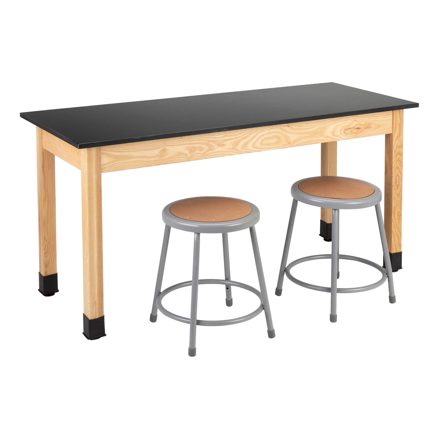 Learniture Classroom Science Lab Table with Phenolic Resin Top, Solid Ash Wood Finish, 24" D x 60" W x 30" H, Black