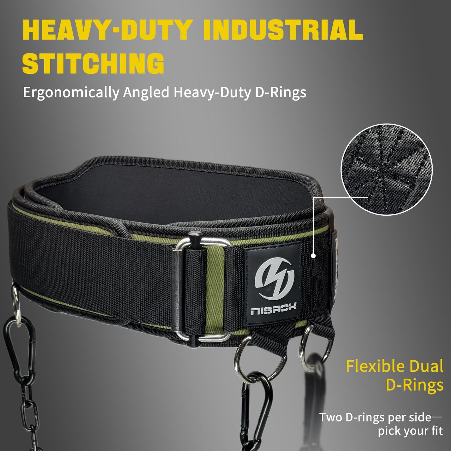 2-in-1 Weightlifting Belt & Dip Belt with 41 IN Steel Chain, Double-Layer Design, Powerlifting Gym Belt for Pull Up, Squat, Deadlifts & Added Weight Training, Unisex for Men & Women(Large)