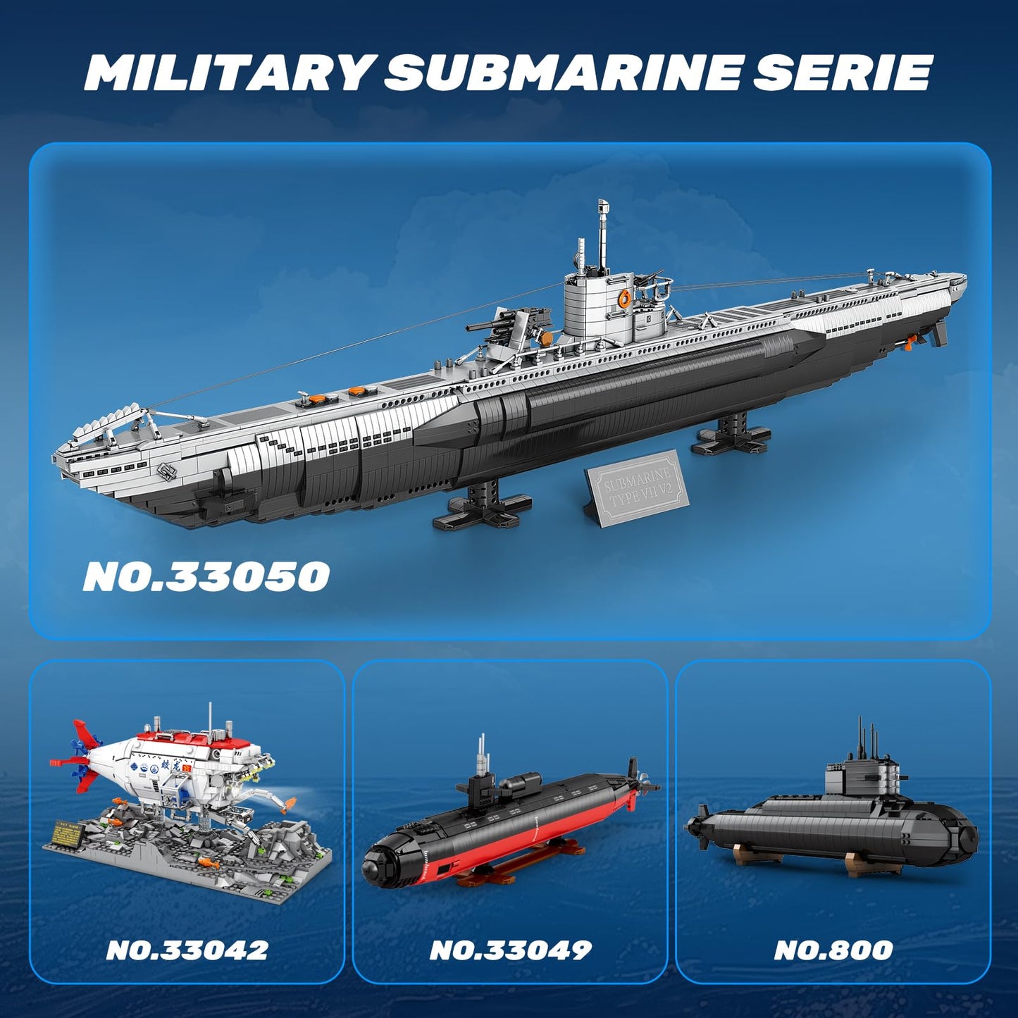 Reobrix U-Boat Submarine Building Set, Military Submarine Model Kit for Adults, WW2 History Collectible Home Decor Battleship Construction Set 33050, Army Toy Gifts for Boys Men, Military Fans