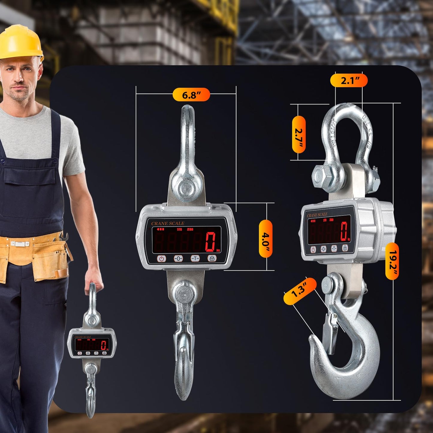 CGOLDENWALL Digital Crane Scale 11000lb Industrial Hanging Scale Handheld Hoist Scale kg lb Switchable 5000kg Wild Game Scale for Farms, Hunting and Livestock, Grey