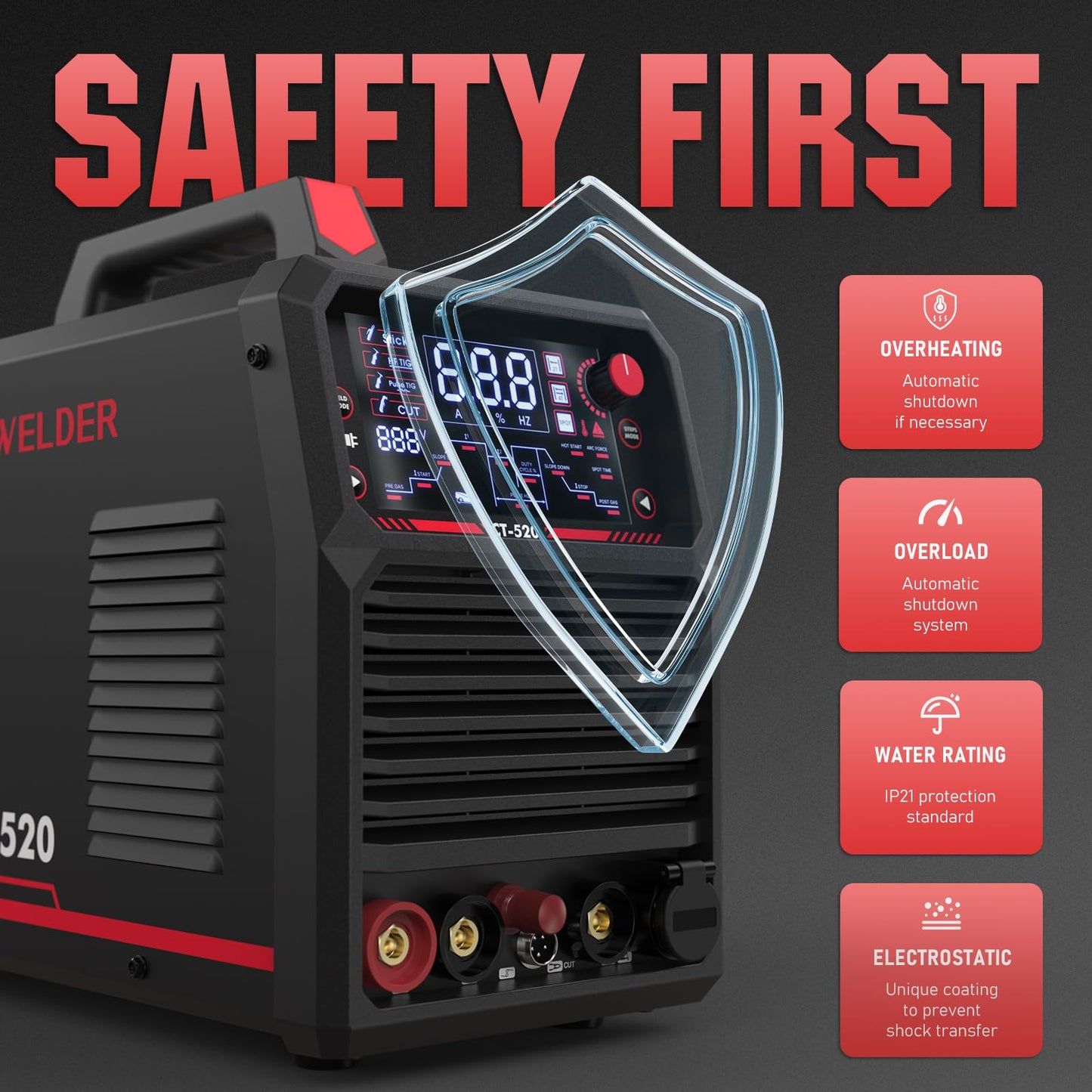 YESWELDER CT-520 Tig Welder & Plasma Cutter, 5-In-1 CUT/HF TIG/Pulse TIG/Spot Welding/Stick, 200A TIG and Stick & 50A Plasma Cutting, 110/220V Dual Voltage Multifunctional Welding Machine
