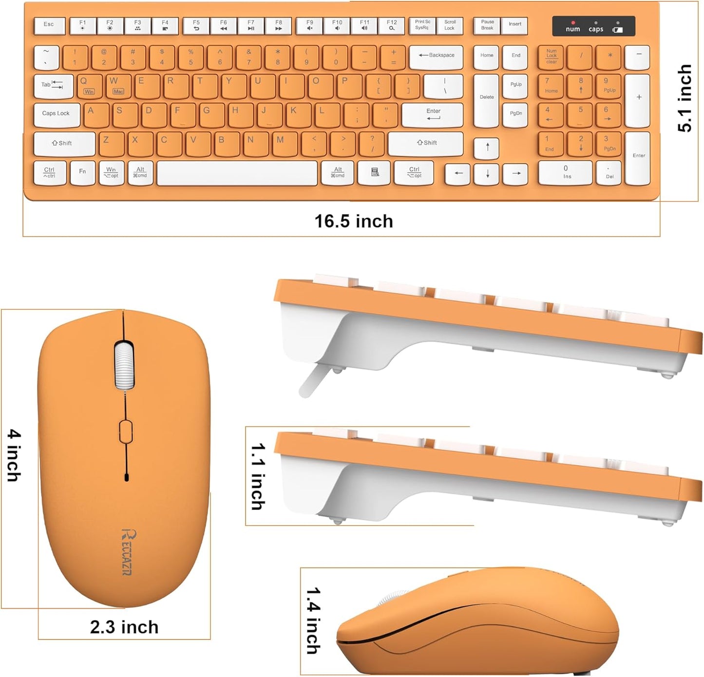RECCAZR 2.4G 3 Wireless Keyboard and Mouse Combo, Full-Sized Keyboard and Mouse Cordless, DPI Adjustable Mouse