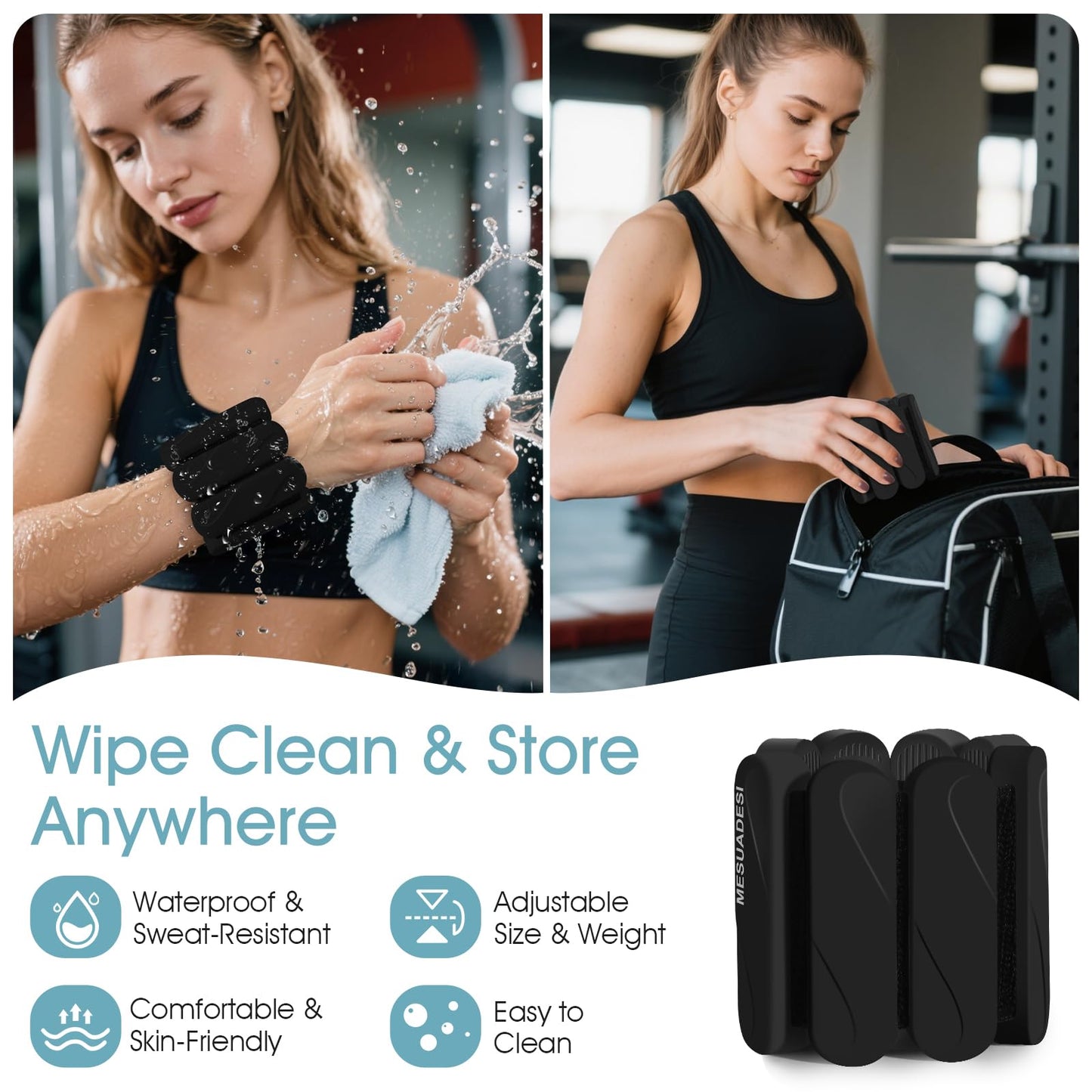 Wrist Weights – Ankle Wrist Weights for Women & Men – Adjustable Weighted Bangles Set (1 lb Each) | Arm and Leg Weights for Yoga, Pilates, Running & Walking (Black, 2LB)