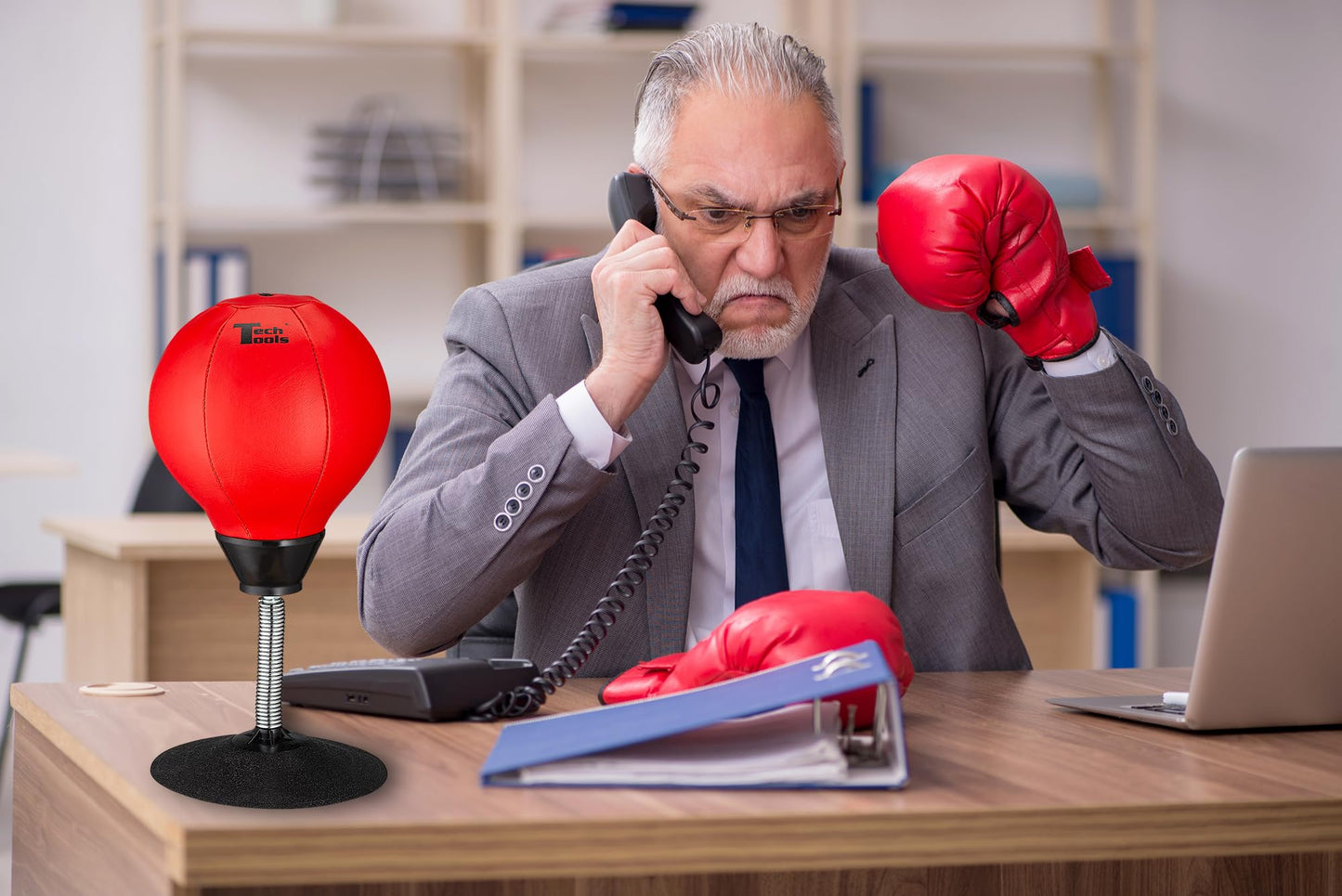Tech Tools Stress Buster Desktop Punching Bag - Suctions to Your Desk, Heavy Duty Stress Relief Ball, Funny Office Gifts for Boss or Coworker Men and Women
