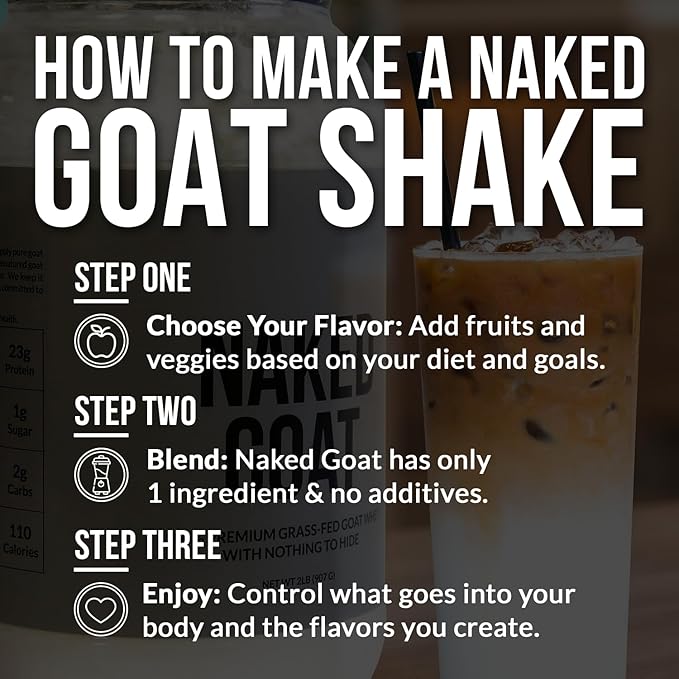 NAKED Goat Chocolate Protein Powder - Pasture Fed Goat Whey Protein Powder from Small-Herd Dairies - Only 3 Ingredients - GMO Free, Soy Free - All Natural - 23 Grams of Protein - 25 Servings