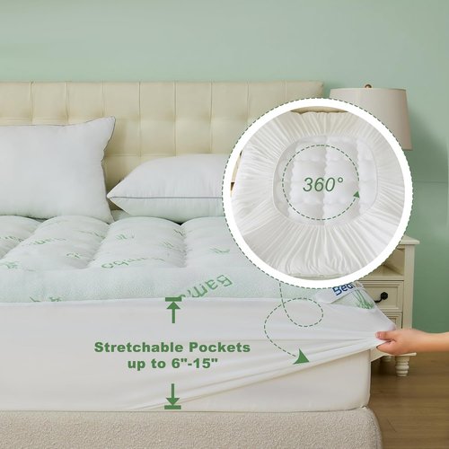 BEDLORE Twin Mattress Topper - Soft Bamboo Viscose Pillow Top for Back Pain Relief | Fits 6"-15" Mattresses