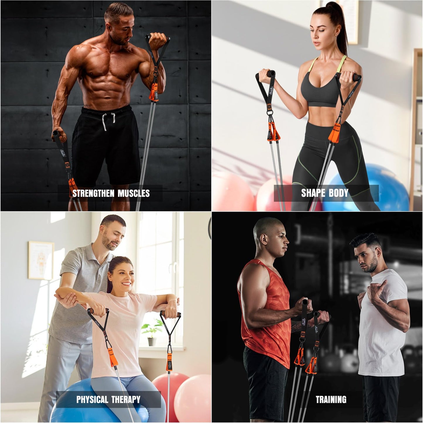 Resistance Bands with Handles, 375lb Exercise Bands for Working Out, Fitness Bands, Workout Bands with Door Anchor and Ankle Straps, Physical Therapy, Yoga, Strength Training Home Gym Equipment
