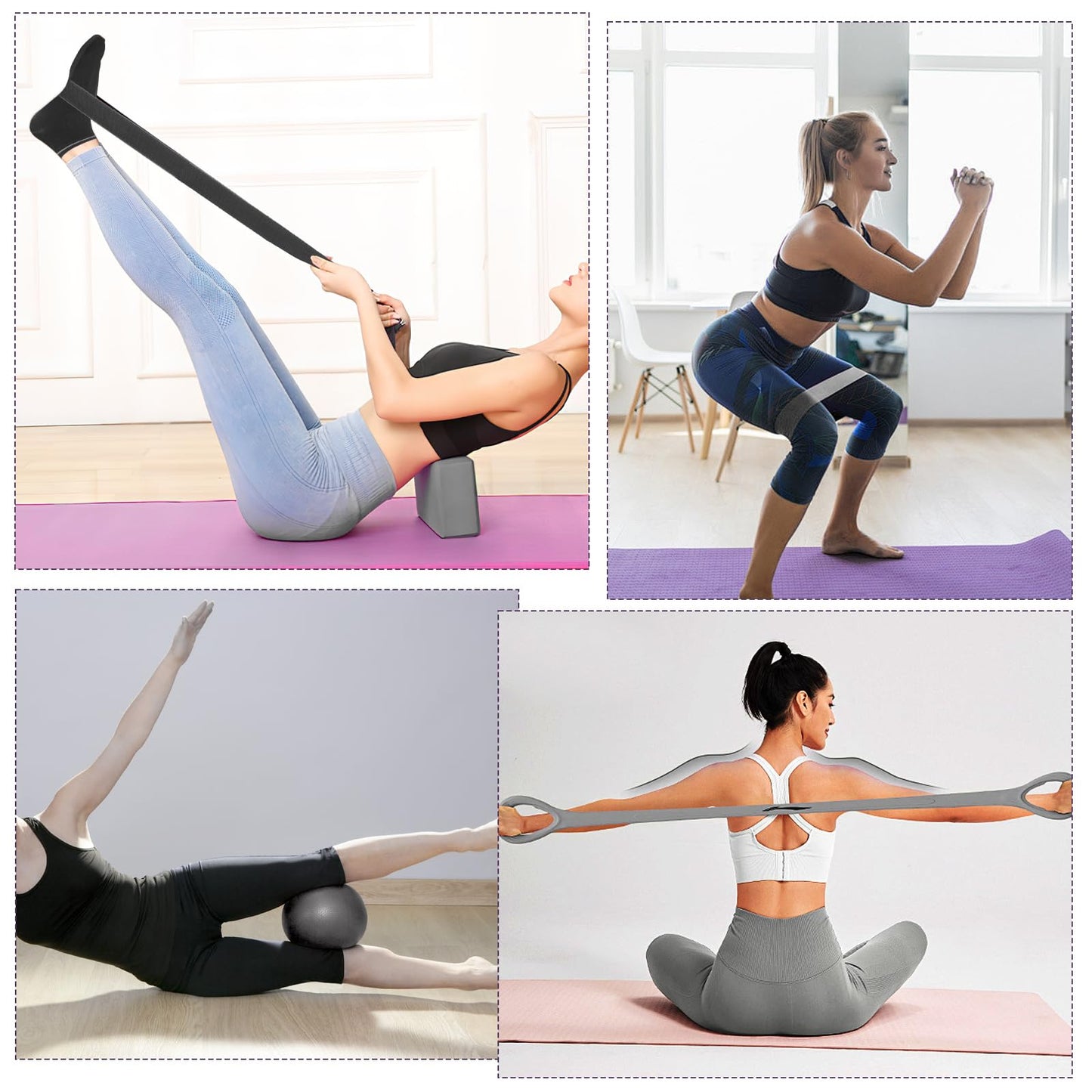 21 Pcs Pilates Ring Circle Set for Women, Includes Ball Yoga, Ring Stretching, Strap Bands, Non Slip Socks, Back Bags for Workout, Commonly Used for Yoga, Pilates, Stretching, Fitness(Black,Gray)