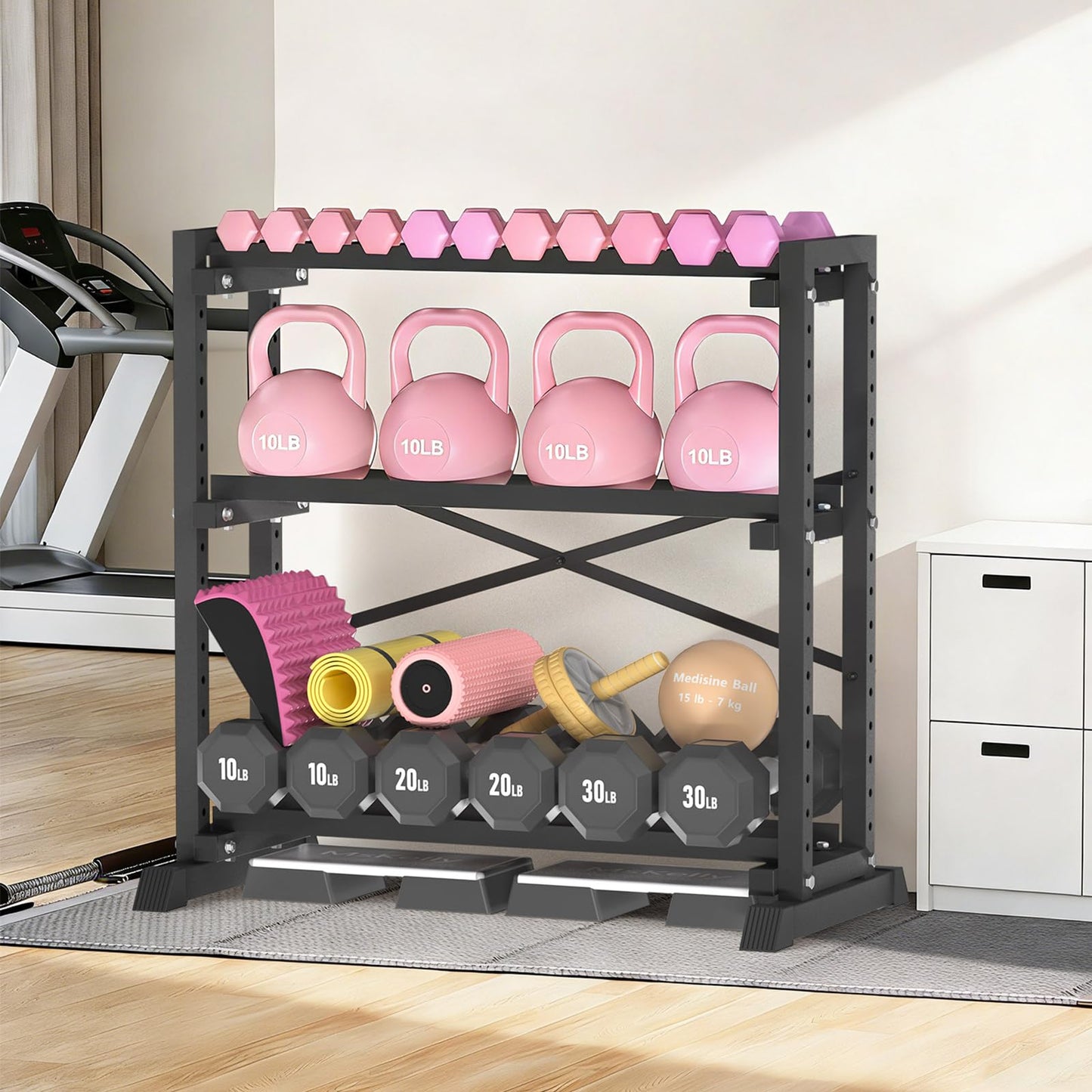 Eocnrhe Dumbbell Rack Stand Only, Weight Rack for Home Gym, 3-Tier Adjustable Dumbell Rack, Heavy-Duty Weight Stand for Dumbbells Kettlebells & Weight Plates(Rack Only)