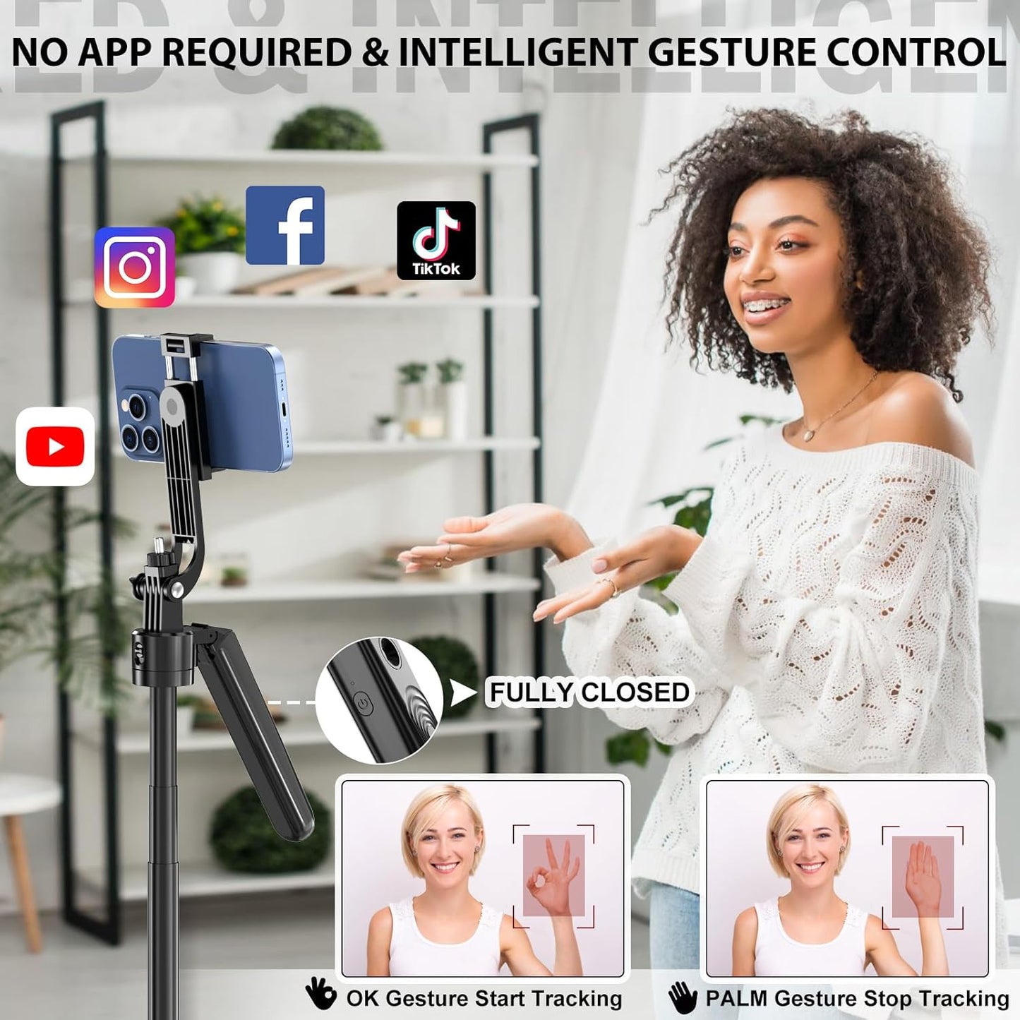 360 Auto Face Tracking Tripod Rotation with Stand,Android and iPhone Tripod Holder with Remote and Gesture Control, No