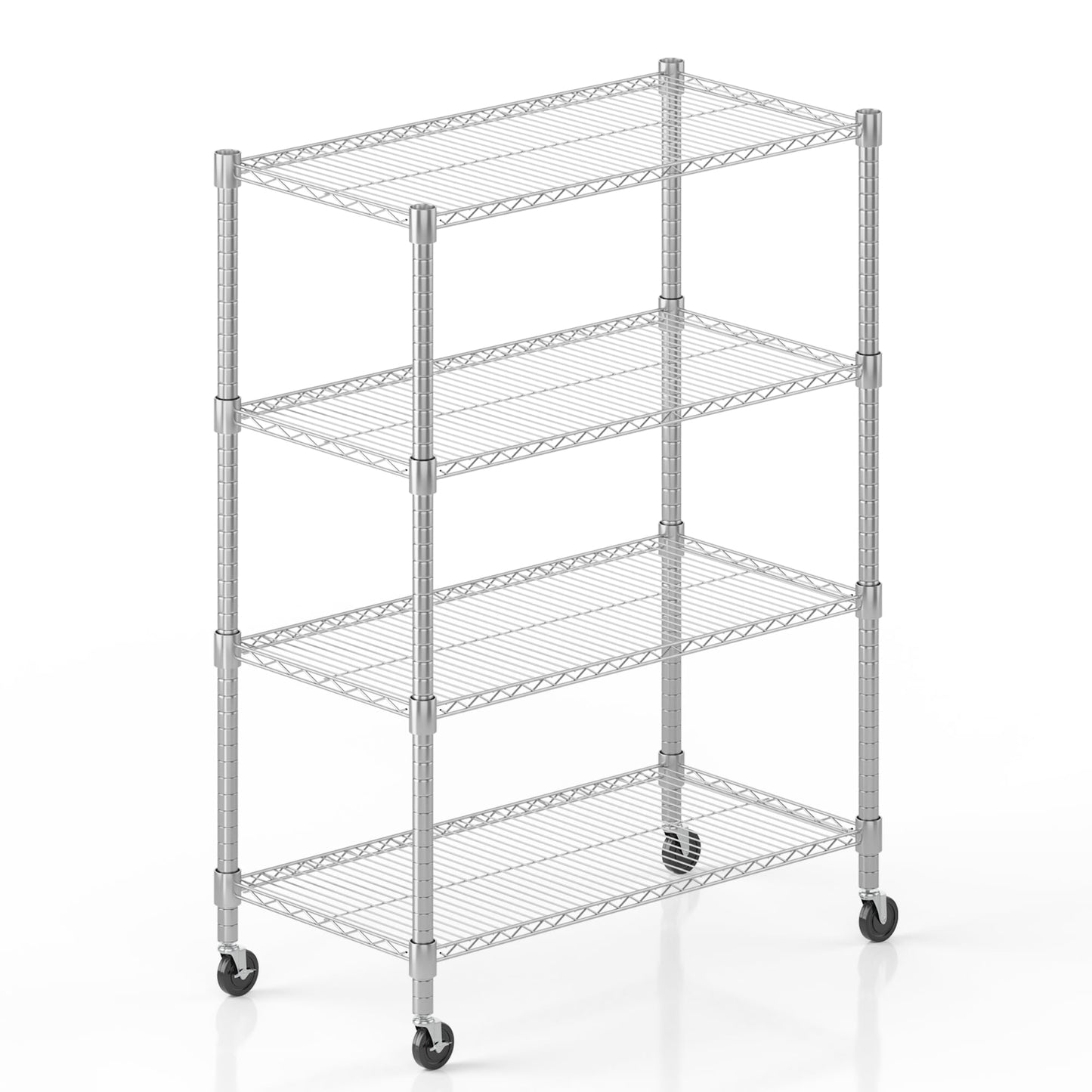 Himimi 4-Tier Heavy Duty Steel Wire Rack Storage Shelving, Adjustable Metal Storage Shelves with Wheels, 72''H Wire Shelf for Kitchen Garage Basement Pantry Organization, 18" D×36" W×72" H-Silver