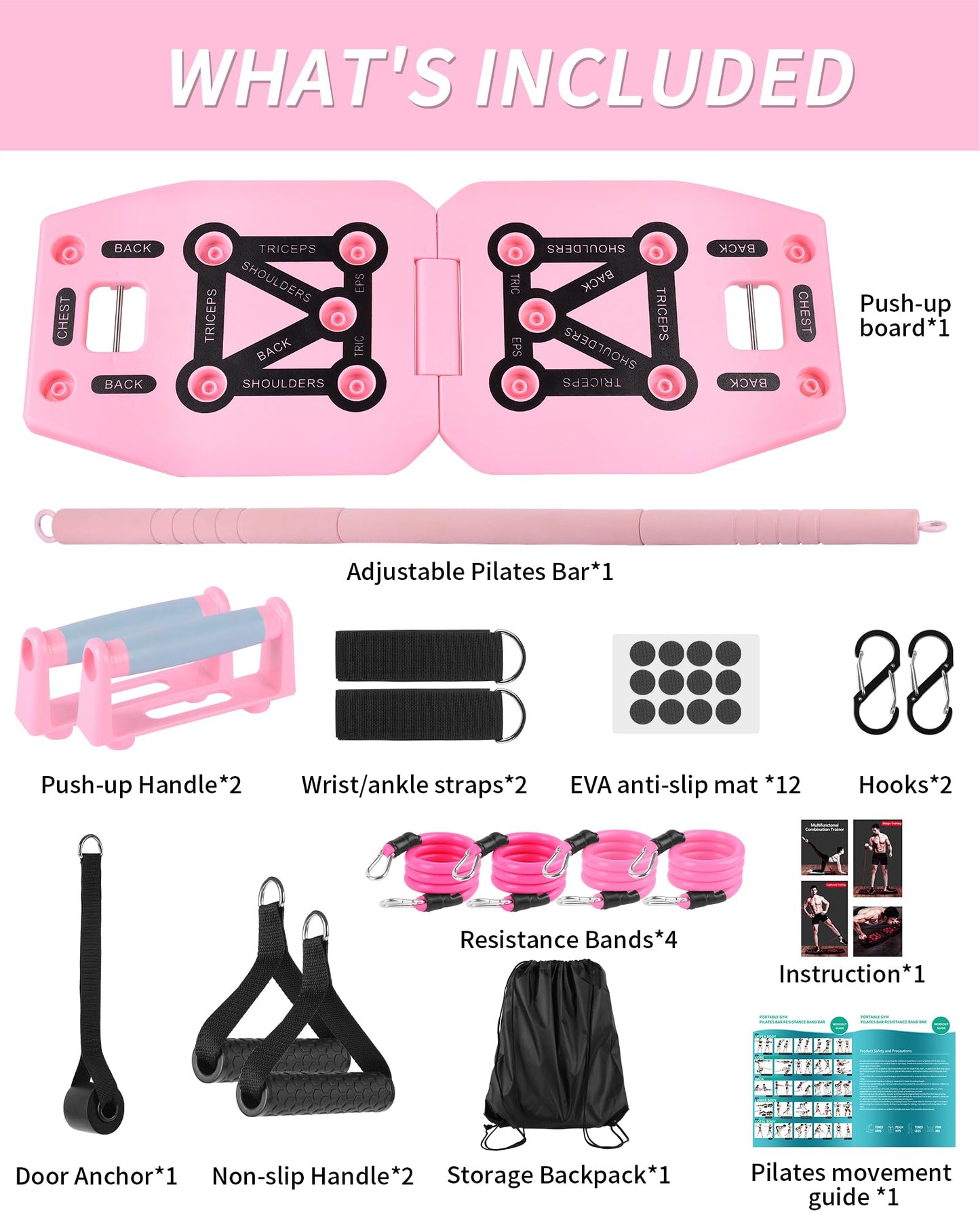 LAKXSF Work out Push up Board for Home Gym, Pilates Workout Exercise Resistance Band Set with Handles, Pushup Board Gift for Men and Women, Essential Shoulder Strength Training Goods Equipment Kit