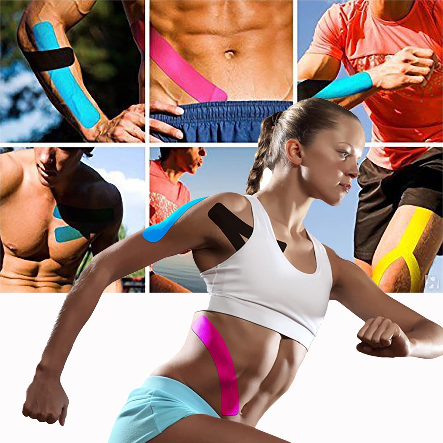 Kinesiology Tape Pro Precut 20 Strips Athletic Sports Waterproof Breathable Latex Free Tape for Ankle Wrists Knee Elastic Running Tennis Swimming Football Sports Activities Tapes (Black)