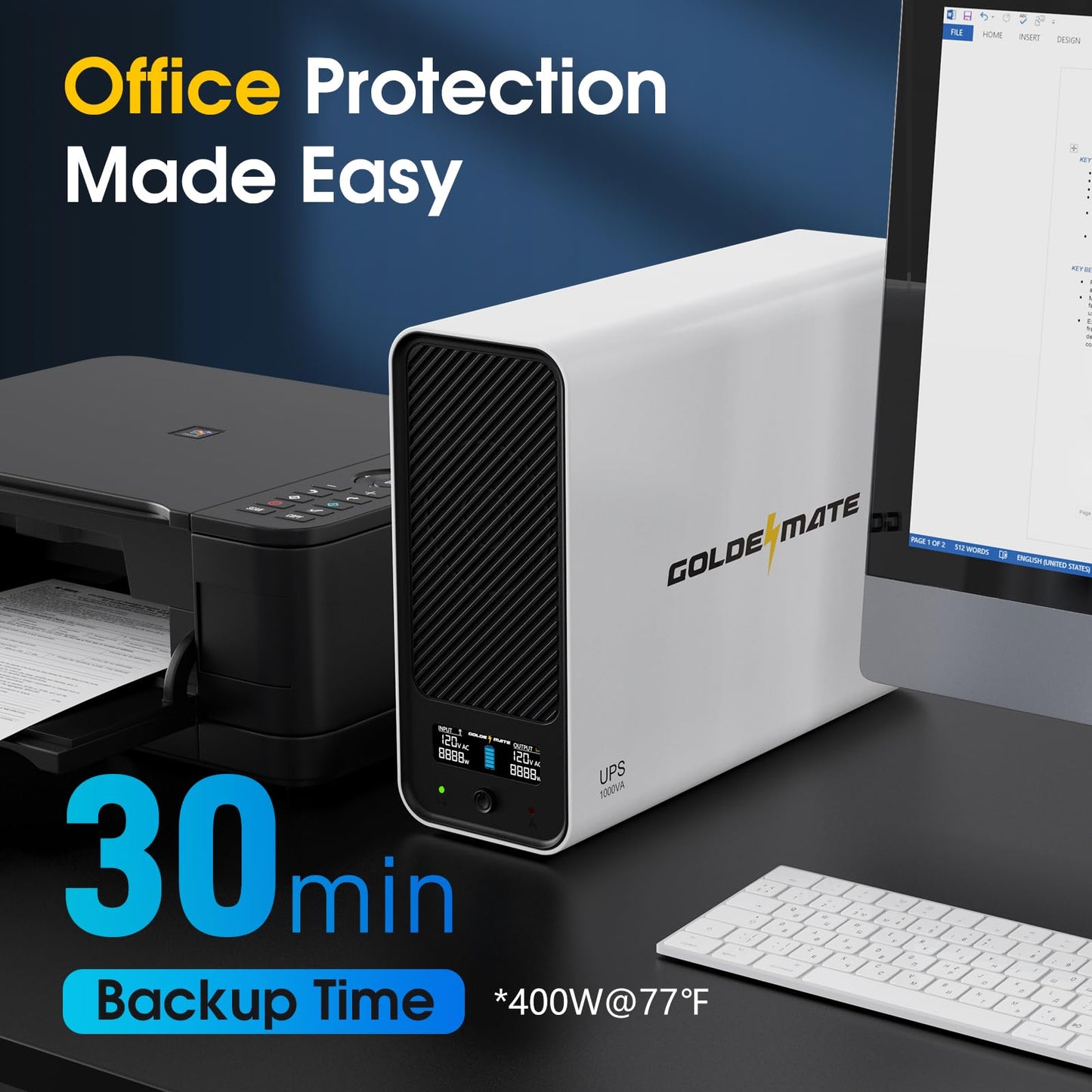 GOLDENMATE 1000VA/800W Lithium UPS Battery Backup and Surge Protector, Backup Battery Power Supply with LiFePO4 Batteries(230.4 Wh), Pure Sinewave UPS System, 8 Outlets, LCD Display, New Upgrade Ver