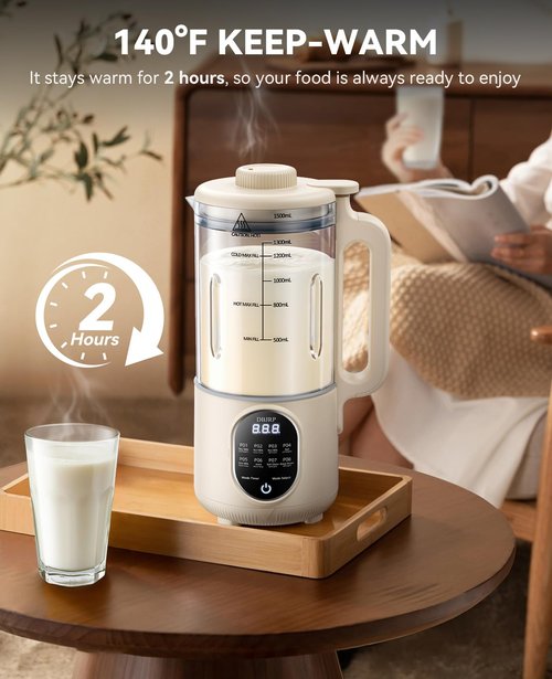 44oz Nut Milk Maker Machine, 8 in 1 Automatic Soy Milk Maker, Homemade Soy, Almond, Oat, Coconut, Plant Based and Non Dairy Beverages, Delay Start/Self-Cleaning with Electronic Cookbook