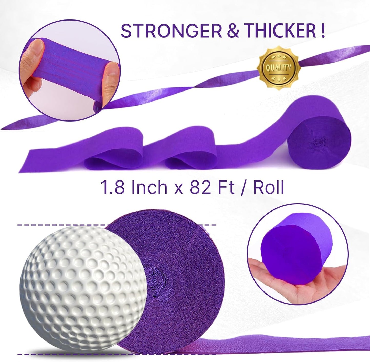 PartyWoo Purple Crepe Paper Streamers - 8pcs 656ft Light & Dark Purple, Lavender, White, Silver for Birthday & Graduation Decor