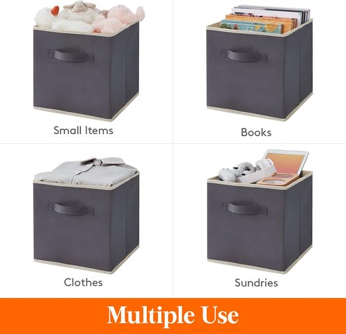 Lifewit Storage Cubes - Foldable Fabric Baskets for Home Organization | 13-Inch Gray, 6-Pack