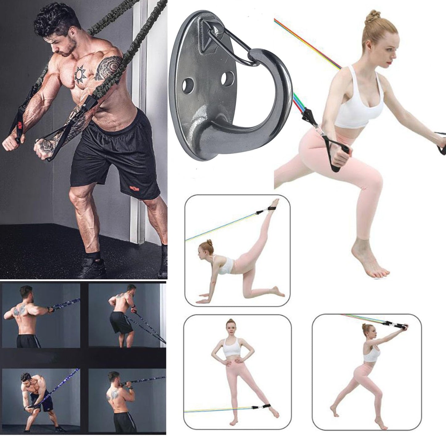 WSOQYEO Heavy Duty Fitness Workout Resistance Band Wall Anchor and Wall Anchor Screw Fittings Suitable for Strength Training Physical Exercises in Home Gyms (Circlip Wall Anchor)