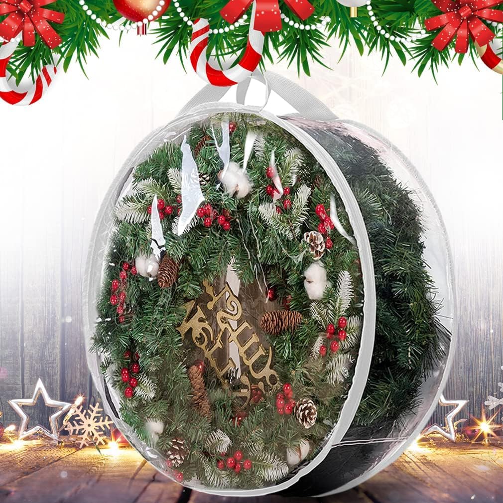 ProPik Christmas Wreath Storage Bag - Waterproof Clear PVC Container | 2-Pack for 48-Inch Wreaths