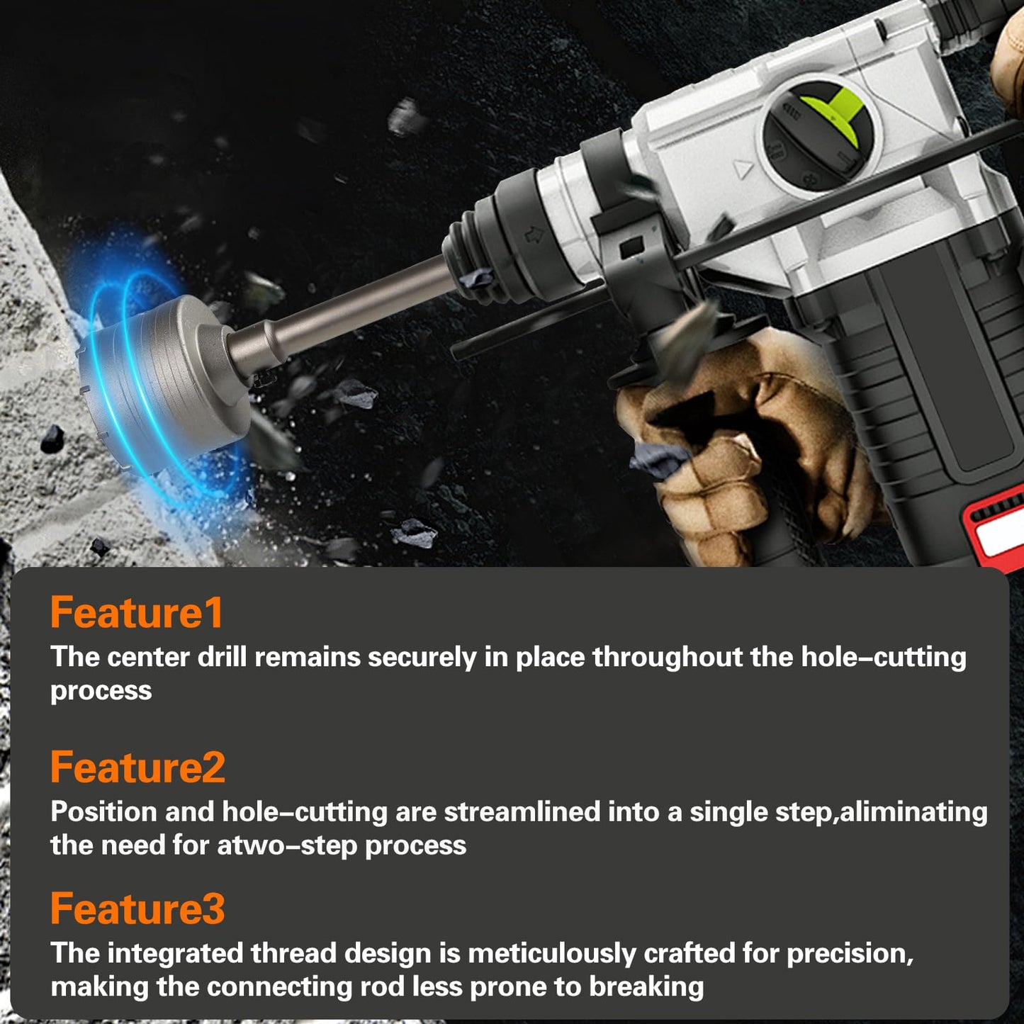 Concrete Hole Saw Kit with SDS Plus 5", 125mm Concrete Hole Saw Set with 220mm SDS Plus Shank Connecting Rod for Concrete Cement Brick Stone Wall