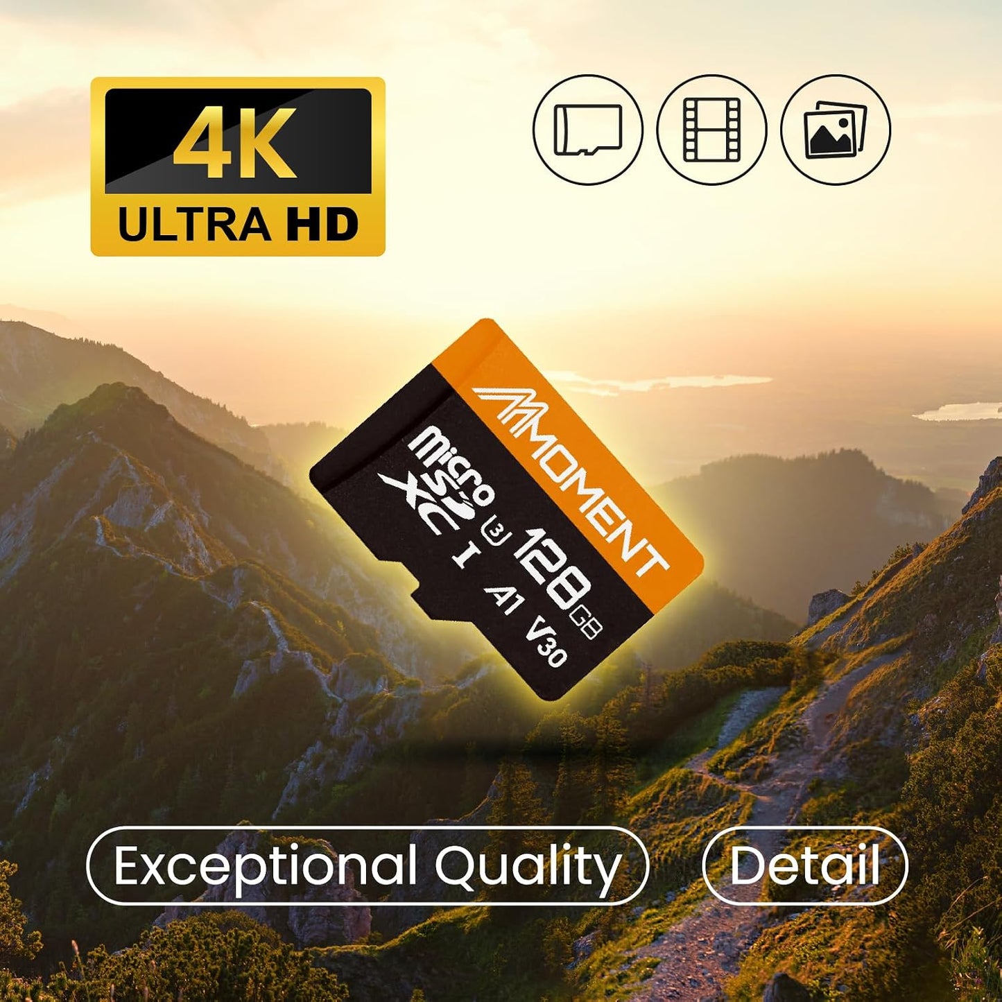 MMOMENT 128GB A1, U3, V30, Class10 95 60 Micro SDXC Card, UHS-I, Compatible, Read Speed Up to MB/s,Write Speed Up