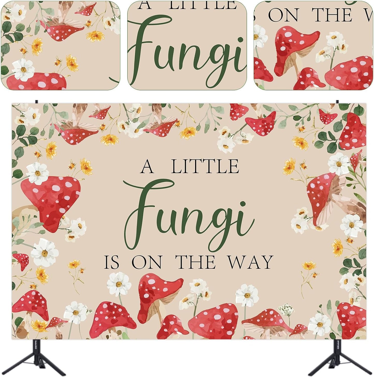 Funmemoir Mushroom Baby Shower Decorations, Mushroom A Little Fungi is on the Way Backdrop, Woodland Mushroom Photo