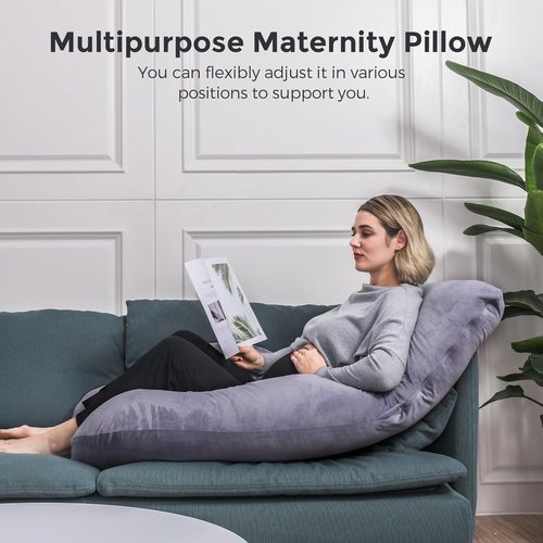 Momcozy U-Shaped Pregnancy Pillow - Full Body Support for Back, Legs & Belly | 57-Inch Grey Maternity Pillow