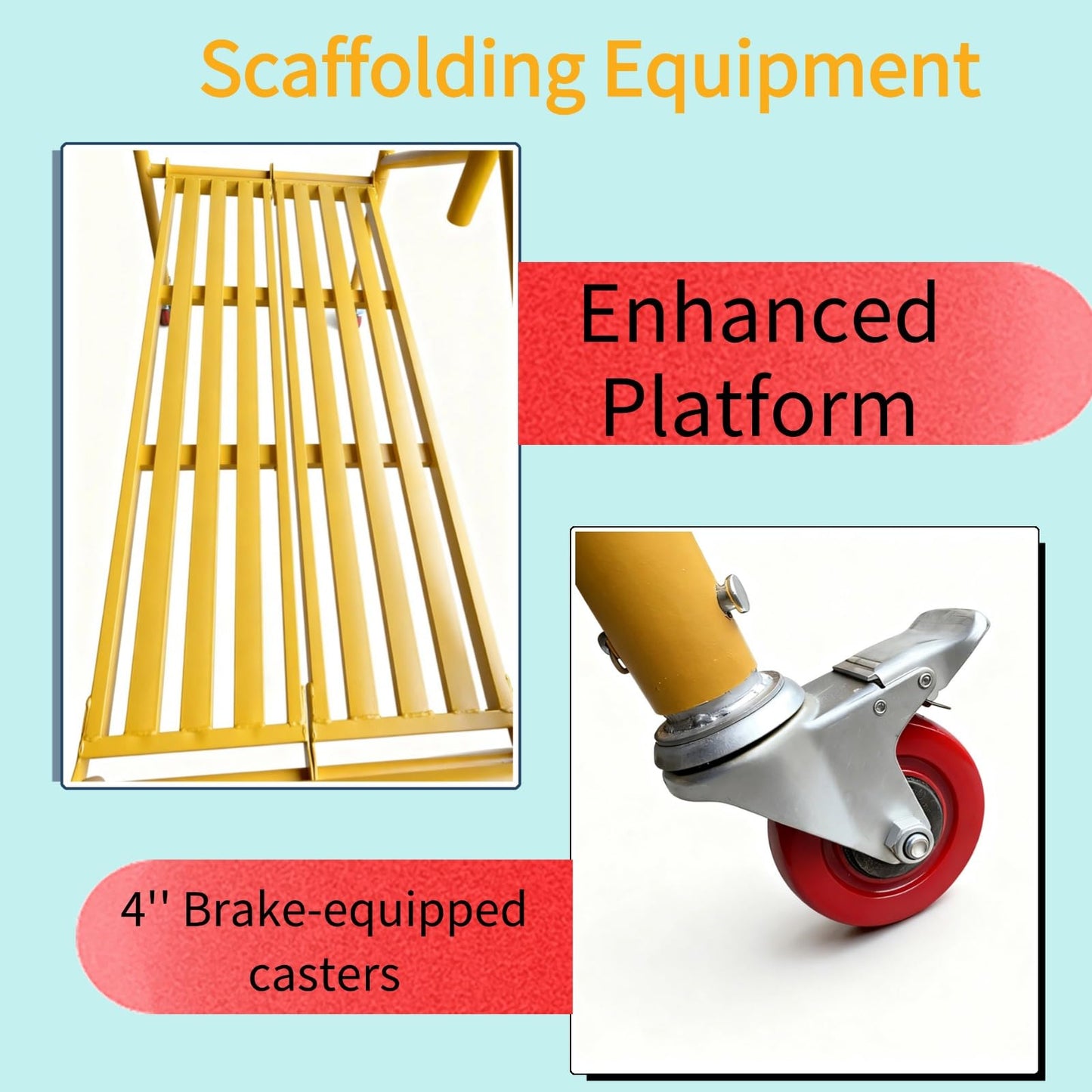 Scaffolding Platform, 800 LBS Capacity Heavy Duty Rolling Scaffold with Locking Wheels, Portable Mobile Scaffolding for Construction Site, Building Renovation, Roofing, Painting & Maintenance