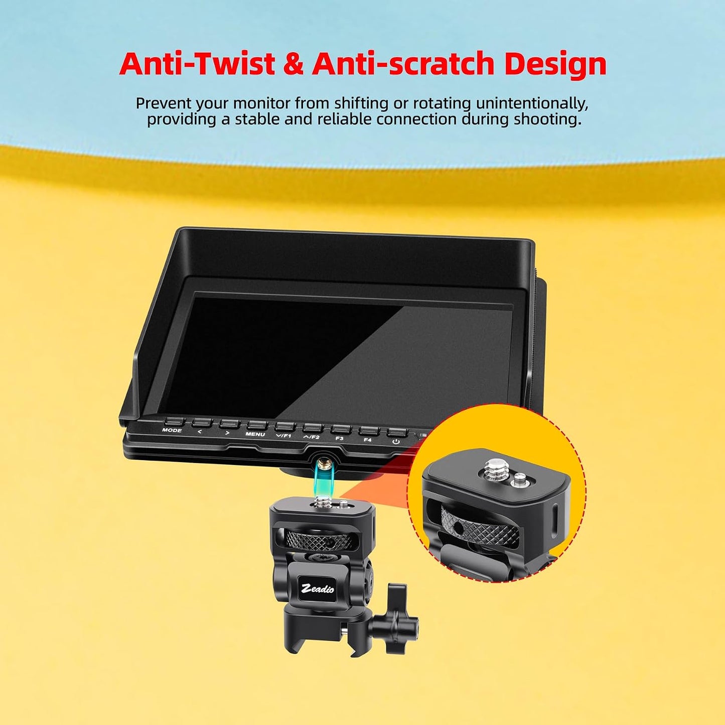 Zeadio 1/4"-20 360 180 Camera Monitor Mount, with Screw Adapter & NOTO Adapter, Rotating & Tilt Adjustable Monitor