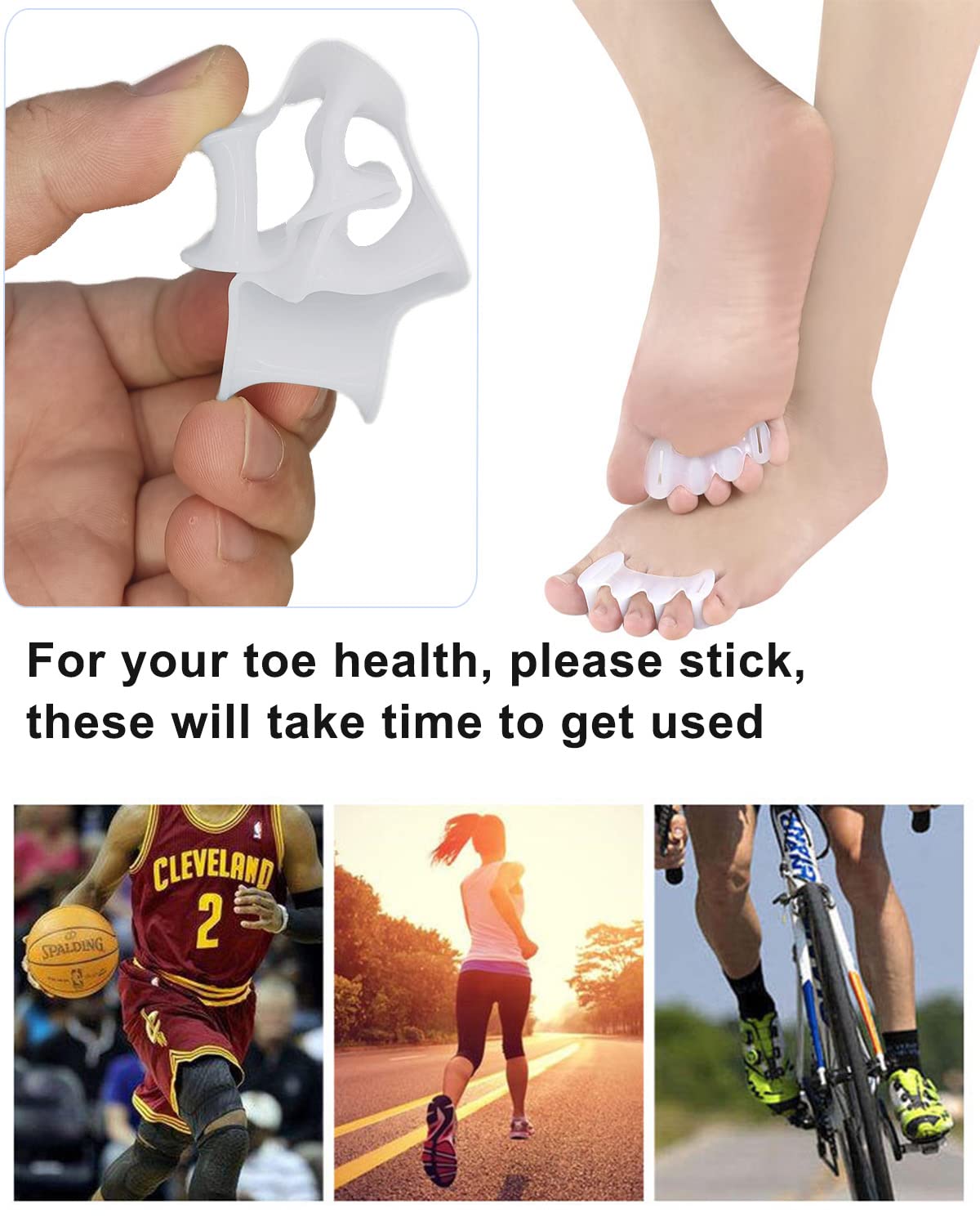 2Pairs Toe Separators Toe Spacers for Women Men to Correct Bunion, Relieve Feet Pain, Foot Alignment, Toe Straighteners for Hammertoes, Plantar Fasciitis (M, Women Shoe Size 9-12.5, Men: 7-11)