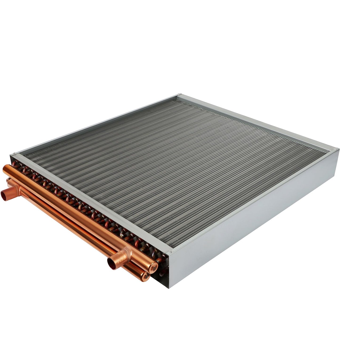 24x24 Heat Exchanger Water to Air, Copper Ports for Outdoor Wood Furnaces, Residential Heating and Cooling, and Forced Air Heating