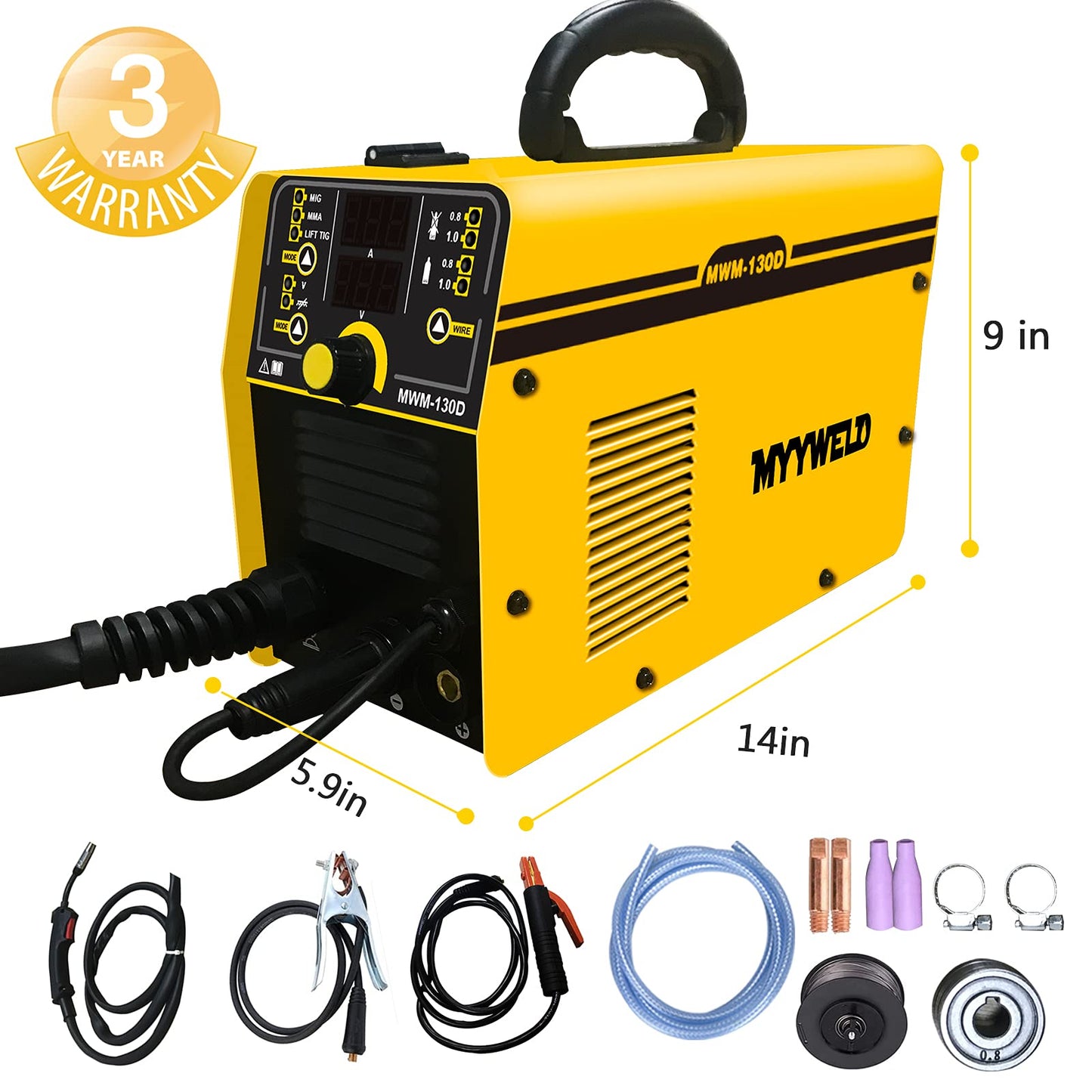 MYYWELD MIG Welder, 110/220V Dual Voltage Gas Gasless multiprocess welder, 4-in-1 Solid Wire/Flux MIG/Stick ARC/Lift TIG, IGBT Inverter Welding Machine