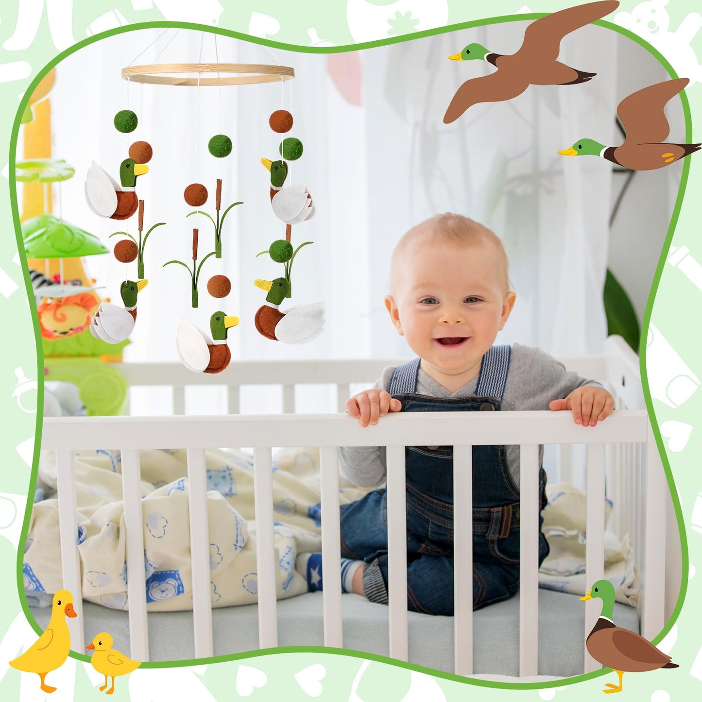 Sonwyoung Mallard Duck Baby Mobile for Crib Nursery Felt Wooden Wild Mallard Duck Hanging Decor for Infant Mobile Crib Newborn Gift for Boys Girls Stuff Neutral
