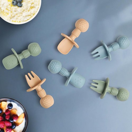 Eascrozn Baby Feeding Set - 6 Pack Silicone Spoons & Forks | BPA-Free Toddler Utensils for Self-Feeding