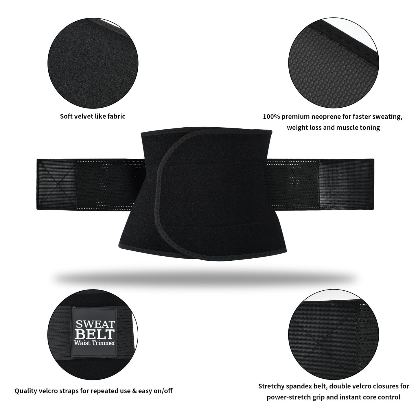 LKV Waist Trainer for Women Working Out - Thick Sweat Band & Slimming Sweat Belt - Body Shaper Waist Trimmer for Lower Belly Fat - Black